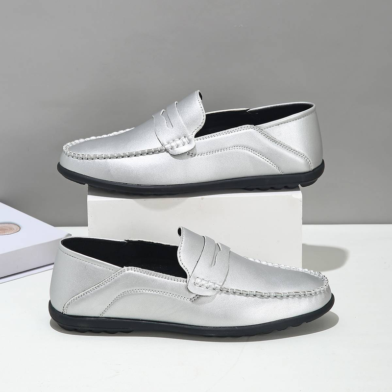 Herrenschuhe, niedrig geschnittene formelle Schuhe, Slip-On-Loafer mit runder Spitze, modische Penny-Loafer für den Business-Bereich, ultrafeine Fasern, weiche Unterseite mit halber Innensohle,_voghion.com