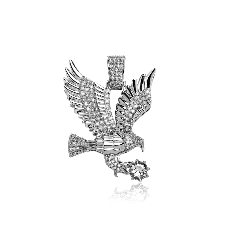 Collier avec pendentif aigle hip-hop pour homme, en or ou en argent, incrustation de zircone cubique, chaîne torsadée de 61 cm, laiton plaqué or durable._voghion.com
