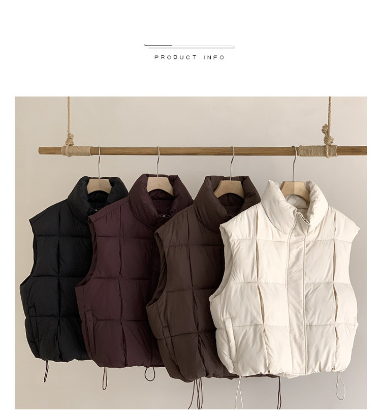 Gilet corto imbottito da donna con collo alto, giacca leggera trapuntata in cotone imbottito, cappotto casual senza maniche dalla vestibilità slim per taglie piccole e forti_voghion.com