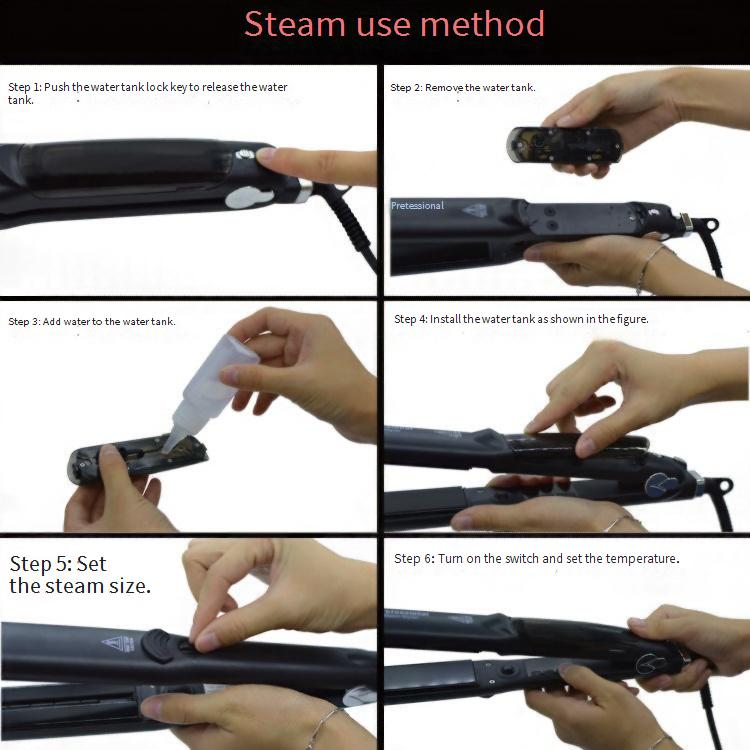 Professional Ceramic Tourmaline Flat Iron With Steam Spray & Dual Voltage (110-240V) – Straightener & Curler For All Hair Types (Black)_voghion.com