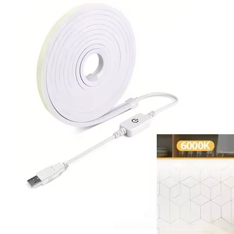 Tira de luces LED de neón USB de 5 V con control táctil, iluminación de silicona flexible y regulable para decoración de interiores._voghion.com
