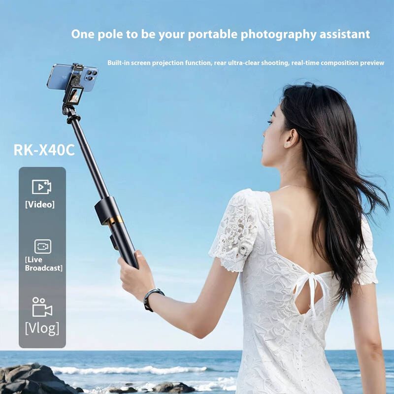 Supporto treppiede per telefono da 1,7 m con mirroring dello schermo e telecomando Bluetooth, bastone per selfie regolabile in lega per streaming live/foto di gruppo_voghion.com