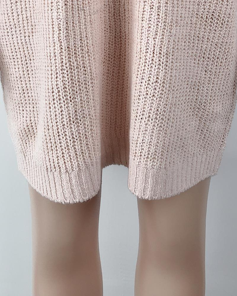 Knitted Sweater Mid-Length Raglan Sleeve Half Turtleneck Sweater Dress_voghion.com