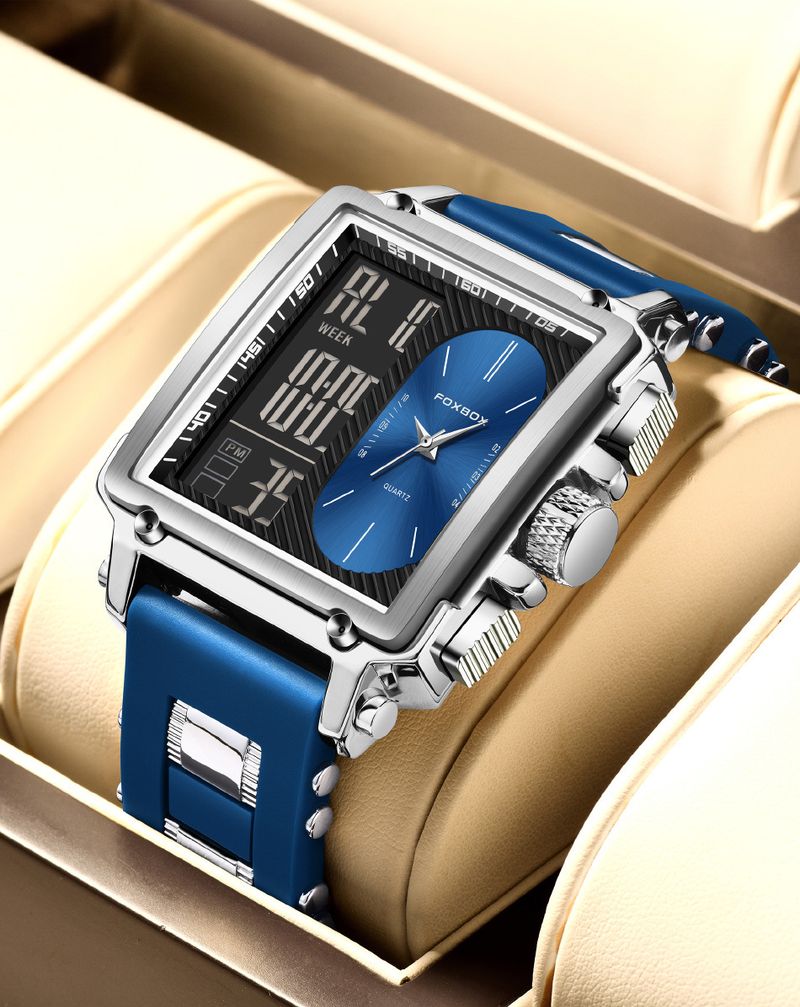 Men's Multifunctional Sports Watch With Luminous Display, Waterproof, Durable Silicone Strap, Mineral Glass, Digital & Analog Display_voghion.com