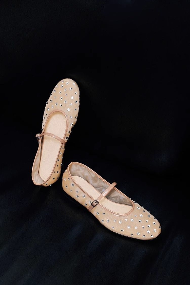 Mesh Ballet Flats With Rhinestone Accents (Breathable, Mary Jane Style, Lightweight & Comfortable For Women)_voghion.com