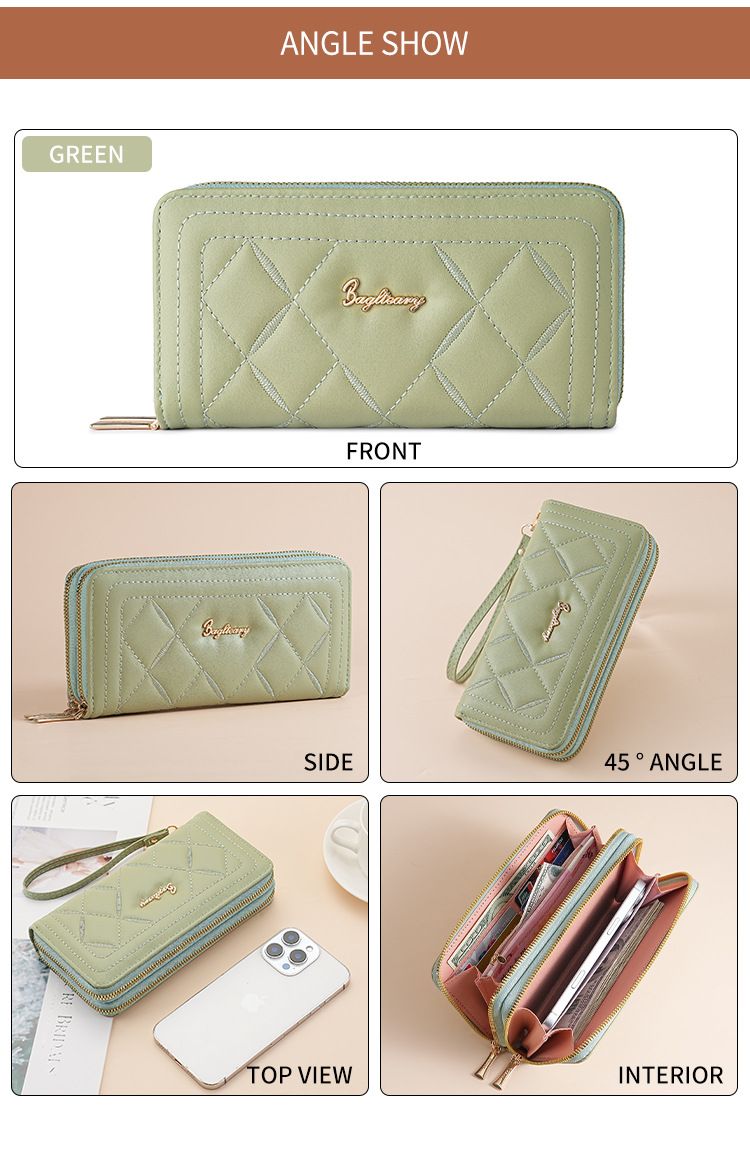 Women's Long Wallet Rhombus Clutch Multifunctional Mobile Phone Change Bag Wallet_voghion.com