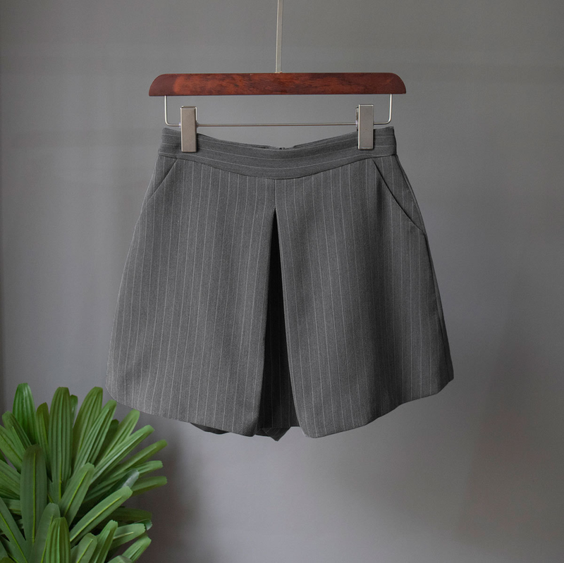 Costume rayé pour femmes, short, costume de transport ample + pantalon mi-long et jupe, ensemble deux pièces_voghion.com
