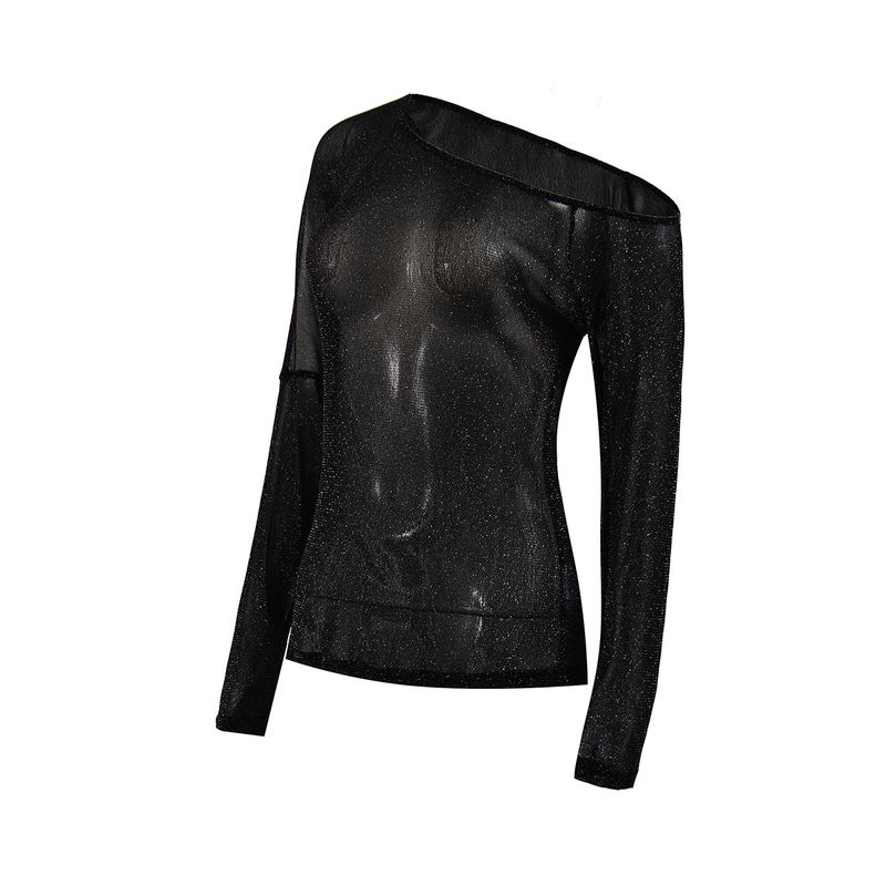 60244 Women's T-Shirt Nazada 2025 Autumn Winter Lightweight Off-Shoulder Versatile Sheer Sexy Long Sleeve Top_voghion.com