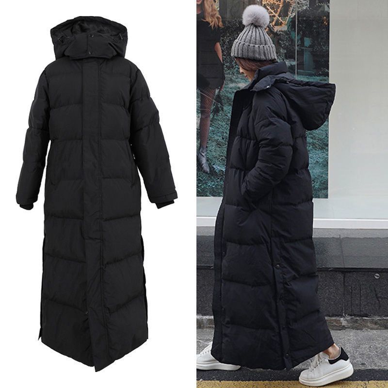Ropa de mujer Wang Girl's Shop Chaqueta de algodón con gran acolchado Nueva de invierno de largo medio por encima de la rodilla Estilo coreano Negro Delgado Moda_voghion.com