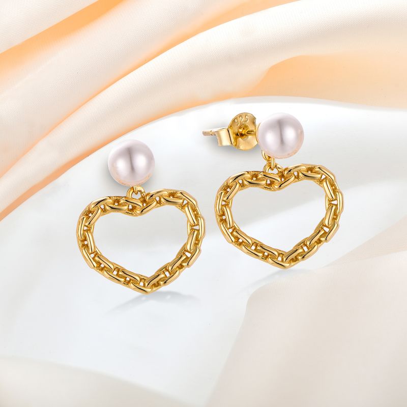 Pearl Love Necklace Pendant Earrings Ear Hooks S Sterling Sier Plated With 14K Gold Light Two Piece Jewelry For Women_voghion.com