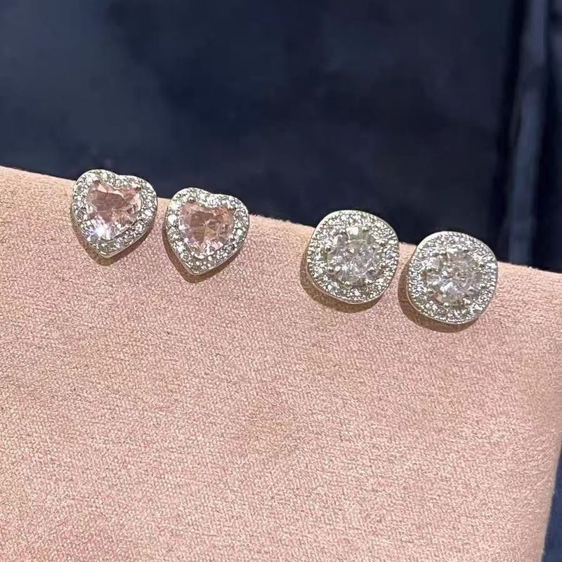 Orecchini a bottone con pallina a forma di cuore e diamanti, set da quattro pezzi, scintillanti, a strati, di nicchia giapponese e coreana._voghion.com