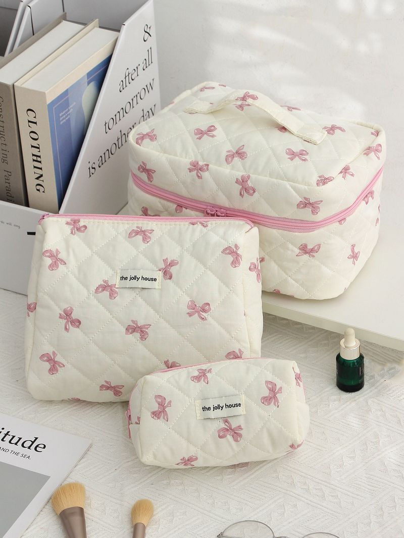 Ins Cosmetic Bag Large Capacity Bow Portable Travel Essential Oil Storage Bag Multi Function Wash Bag_voghion.com