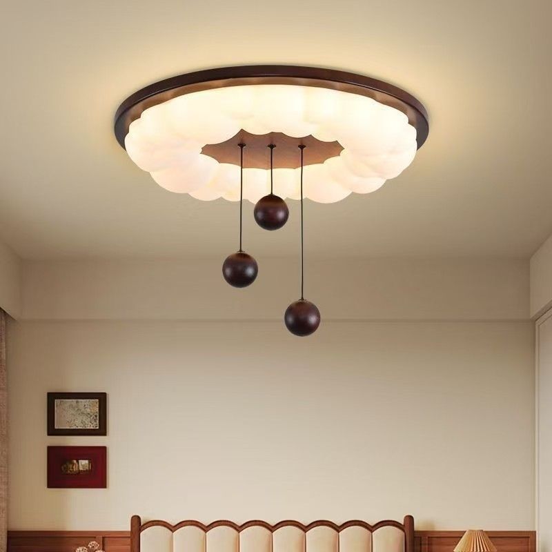 Lampada da soffitto in legno di noce, stile francese medio, color crema, creativa, per camera da letto principale e cameretta dei bambini_voghion.com