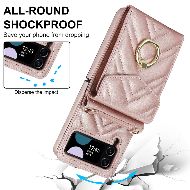 Suitable for the new Samsung ZFlip3 oblique organ mobile phone case folding ZFlip4 small fragrance ring mobile phone leather case_voghion.com