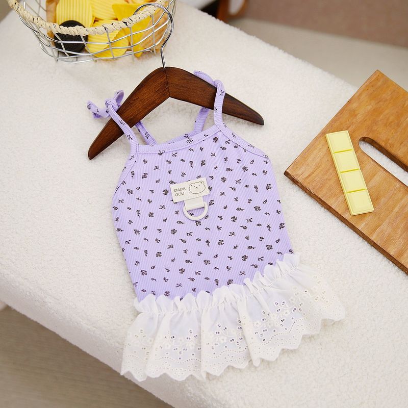 Floral Edge Fresh Style Strap Short Small Dog Summer Lightweight Cool Ribbed Skirt Pet Clothes_voghion.com