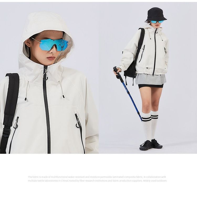 Veste de randonnée coupe-vent à capuche pour femme, imperméable et résistante à l'eau, couleur unie_voghion.com