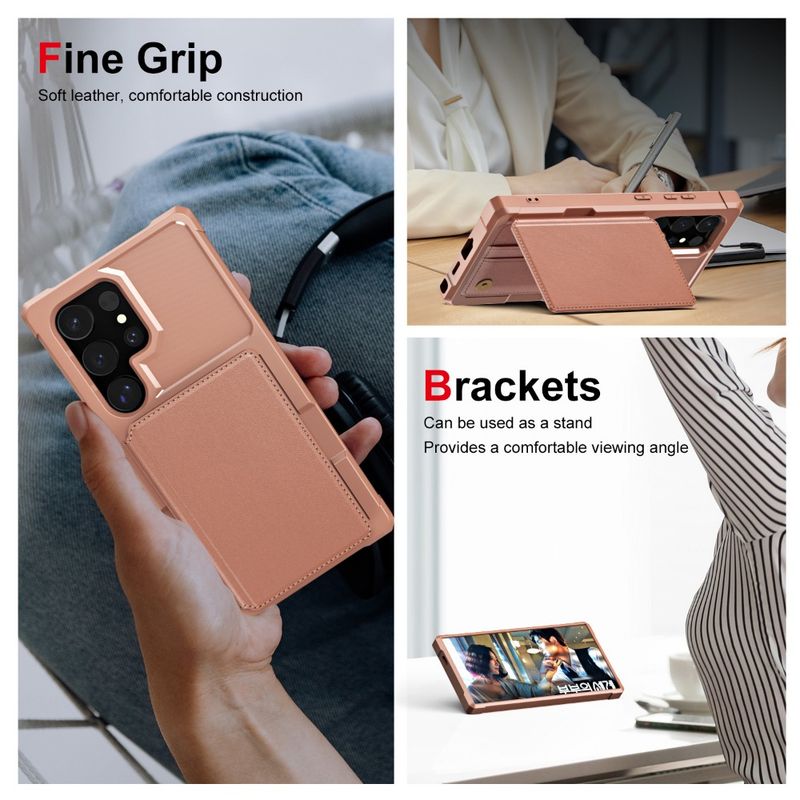 Flip Cards Slot Holder rahakotiga telefoniümbris Samsung Galaxy S24 Ultra Plus'ile + alus, põrutuskindel PU nahast tagakaas_voghion.com
