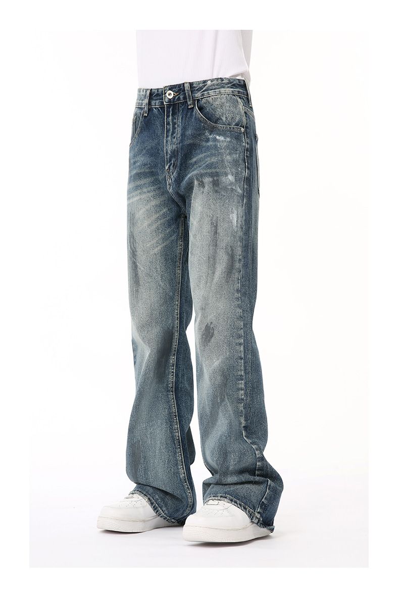 Men's Clothing Retro Distressed Colored Flared Casual Jeans_voghion.com