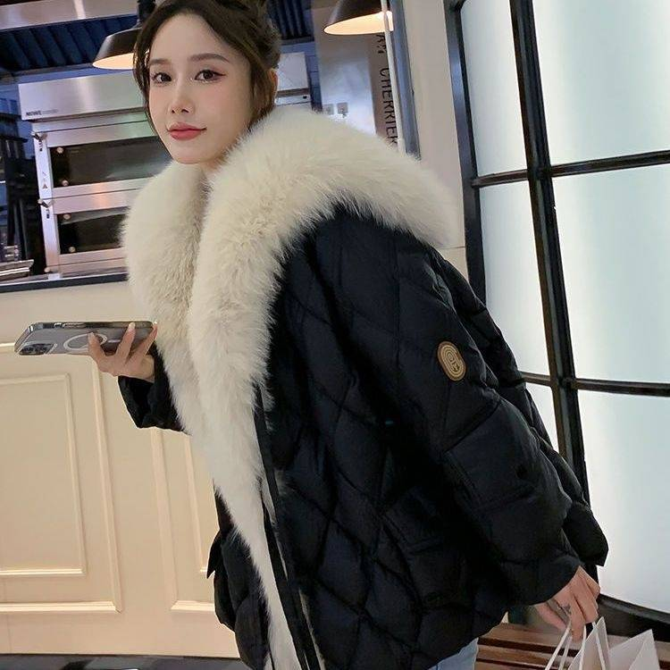 Damenbekleidung Fuchspelz Marine Kragen Daunen Baumwolljacke Pelz Baumwolljacke_voghion.com
