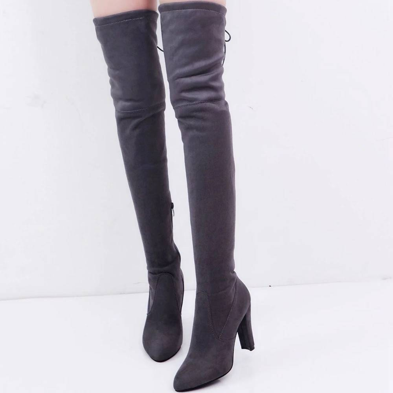Fashion Over The Knee Women Boots Stretch Fabrics High Heel Slip On Shoes Pointed Toe Woman Long Boots Size Plus Size S015_voghion.com