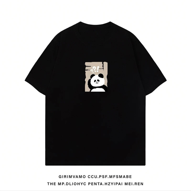 Lässige urbane Mode für Männer und Frauen T-Shirt mit Panda-Grafikdruck Übergroße, entspannte Passform 100 % Baumwolle Unisex Streetwear_voghion.com
