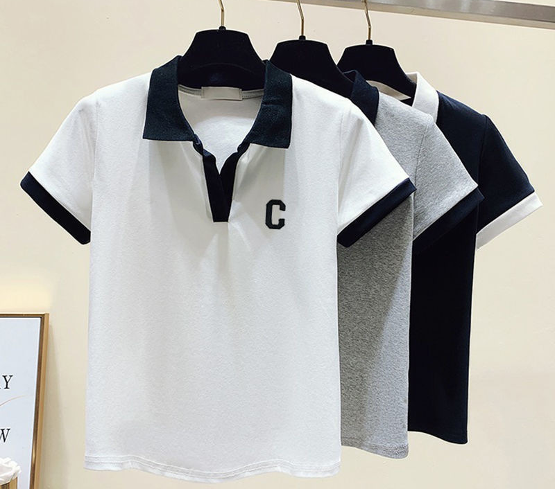 Women's Clothing Short Sleeved T Shirt Polo Shirt High Waisted Denim Wide Leg Pants Two Piece Suit_voghion.com