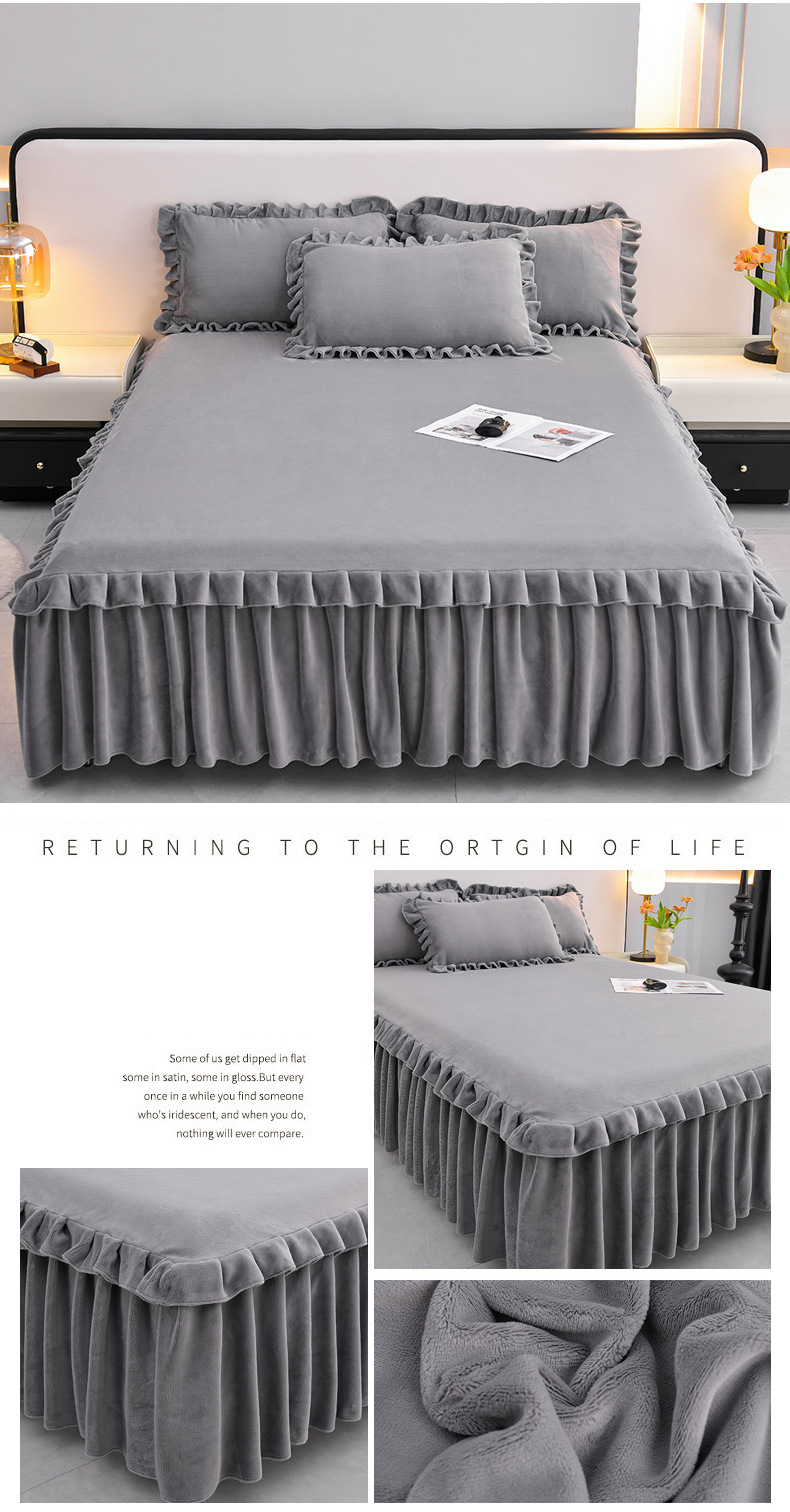 Lenzuolo con angoli in pile color latte - Gonna invernale in tinta unita con bordi elastici per letto matrimoniale/king size - Copripiumino morbido e caldo in stile taiwanese_voghion.com