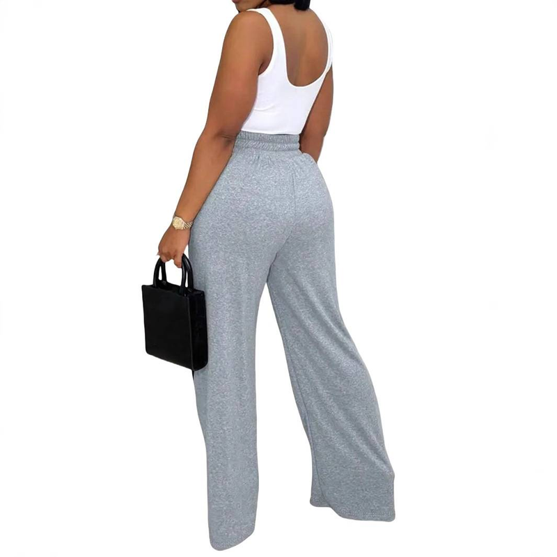 Vêtements pour femmes, mode décontractée, taille élastique, cordon de serrage, coutures rayées, tissu, jambes larges, pantalon de sport_voghion.com