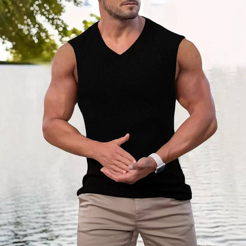 2025 Summer Knitted Vertical Stripe Fitness Sports Slim-fitting Sleeveless Wide Shoulder Tank Top_voghion.com