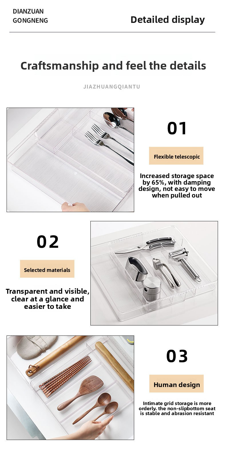 Large Expandable Kitchen Drawer Organizer - PET Clear Silverware Tray, Adjustable Silverware Organizer For Utensils, Cutlery, Flatware_voghion.com