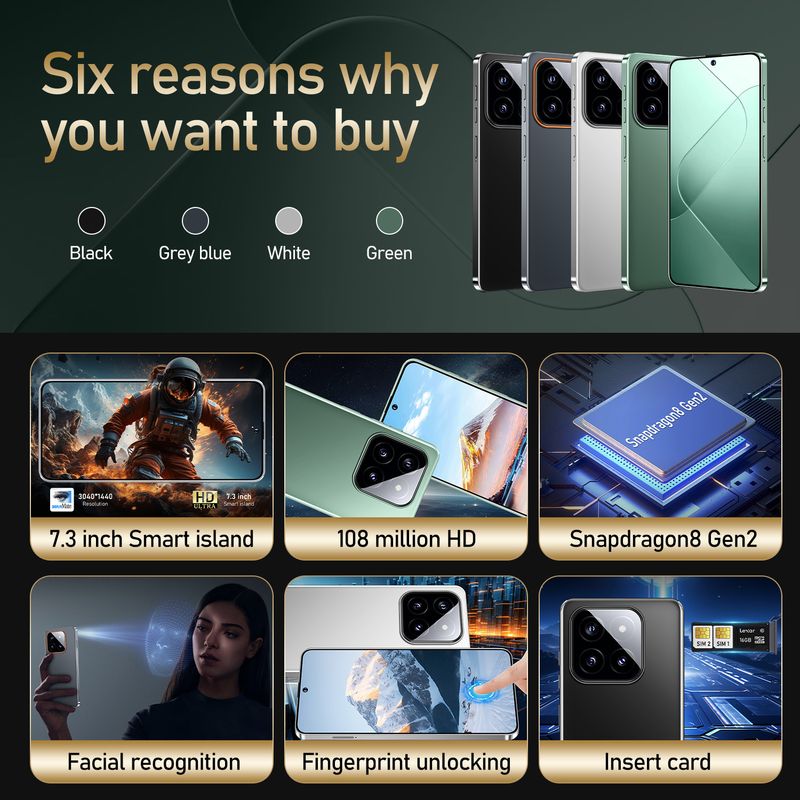 Hot Drop Screen M14 PRO Telefono cellulare Android 8.1 Dual SIM Telefono Fotocamera ad alta definizione Mobile Impronta digitale Face ID_voghion.com