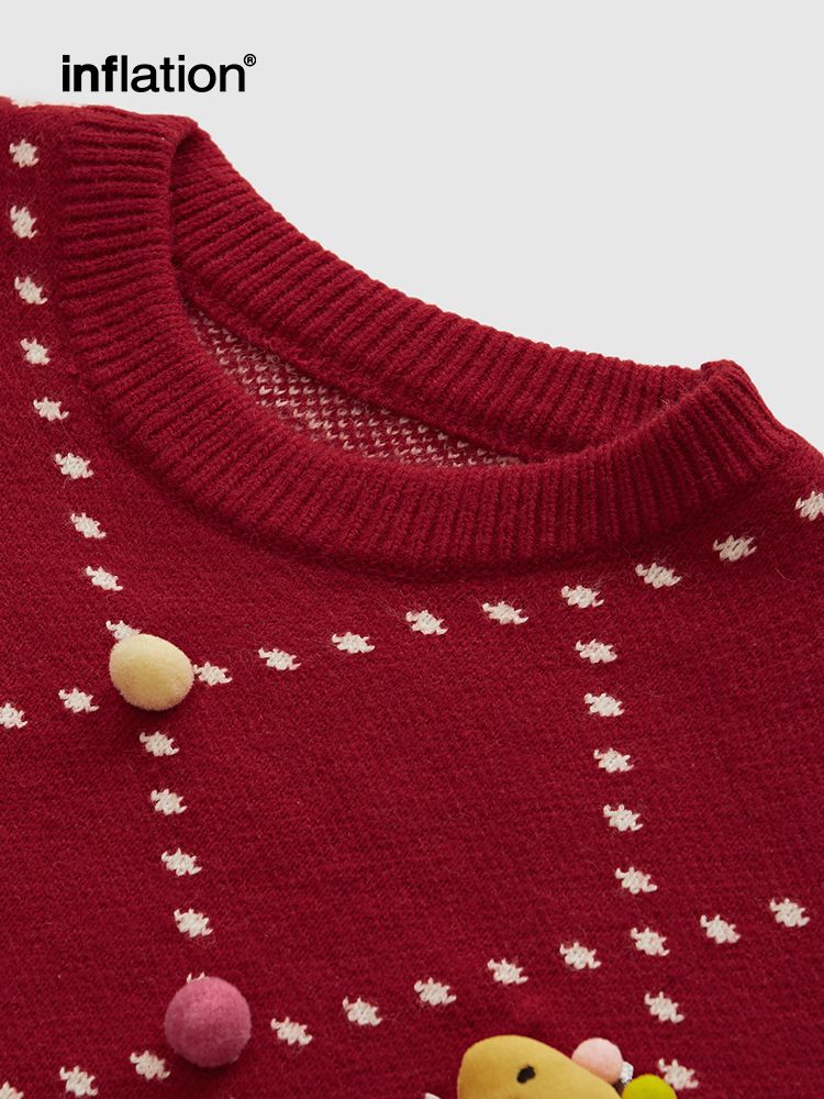 Cozy Christmas Sweater With Playful Doll Design - Oversized Knit Pullover For Women & Teens (Red, Cream, Black) - S/M/L/Xl_voghion.com