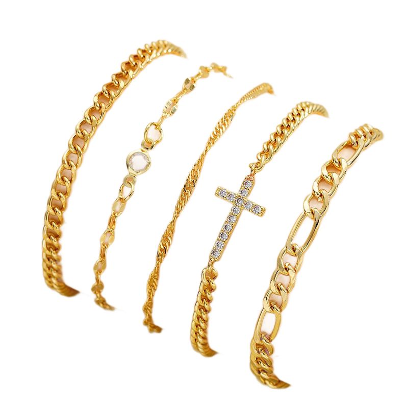 Bracelets Multi Layer Chain Cross Pendant Bracelet Set (5 Pieces) Simple And Inlaid With Rhinestones._voghion.com