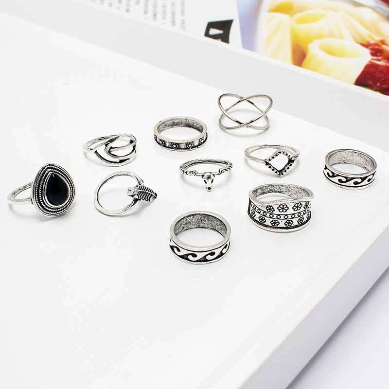 Unisex Fashion Retro Handset Diamanten Ringset Stapelringen_voghion.com