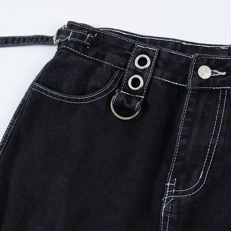 Punk Rock Cargo Jeans For Men Hiphop Trendy Niche Design With Straps And Pockets Straight-Leg Long Pants_voghion.com