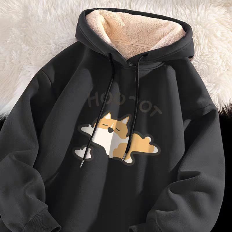 Felpa con cappuccio in lana d'agnello da uomo, felpa invernale alla moda e spessa, calda e ampia per autunno e inverno, taglia 12_voghion.com