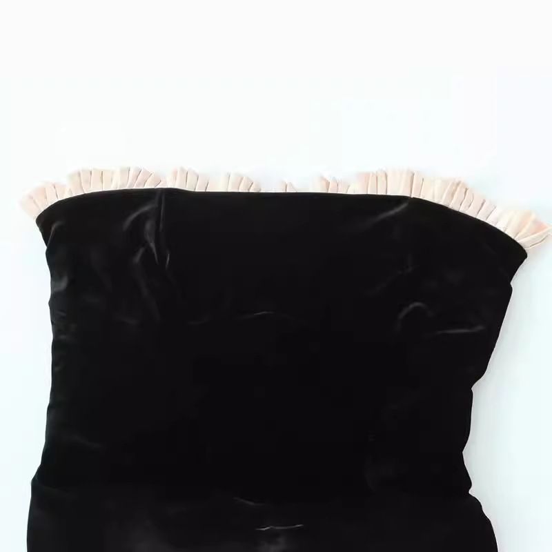Cravatta senza spalline in velluto scuro in stile francese per donna, intimo sexy autunnale, vestitino nero snellente e attillato_voghion.com