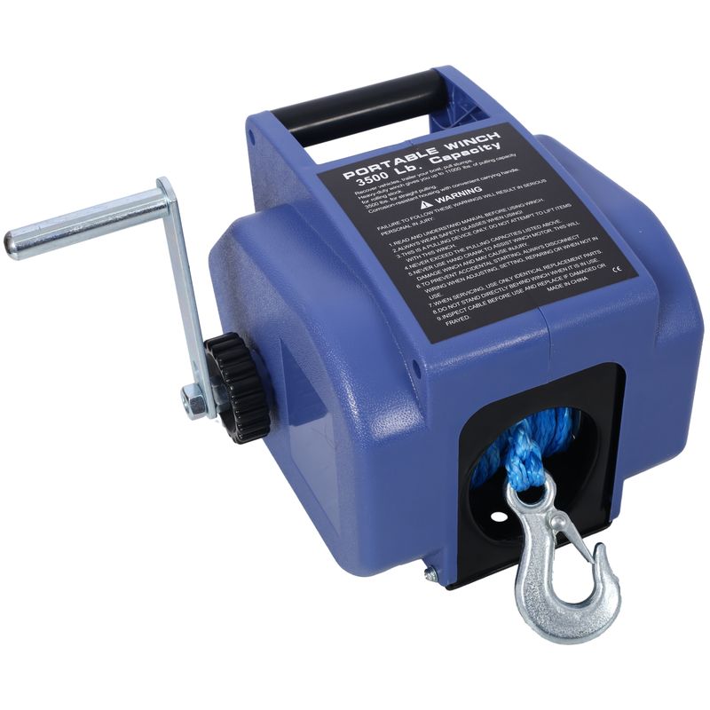 12v 3500lbs Trailer Winch,Reversible Electric Winch, For Boats Up To 5000 Lbs.,with Synthetic Rope,with Extra Pulley Hook,power In And Power Out,with Manual Function.blue Plastic Casing_voghion.com