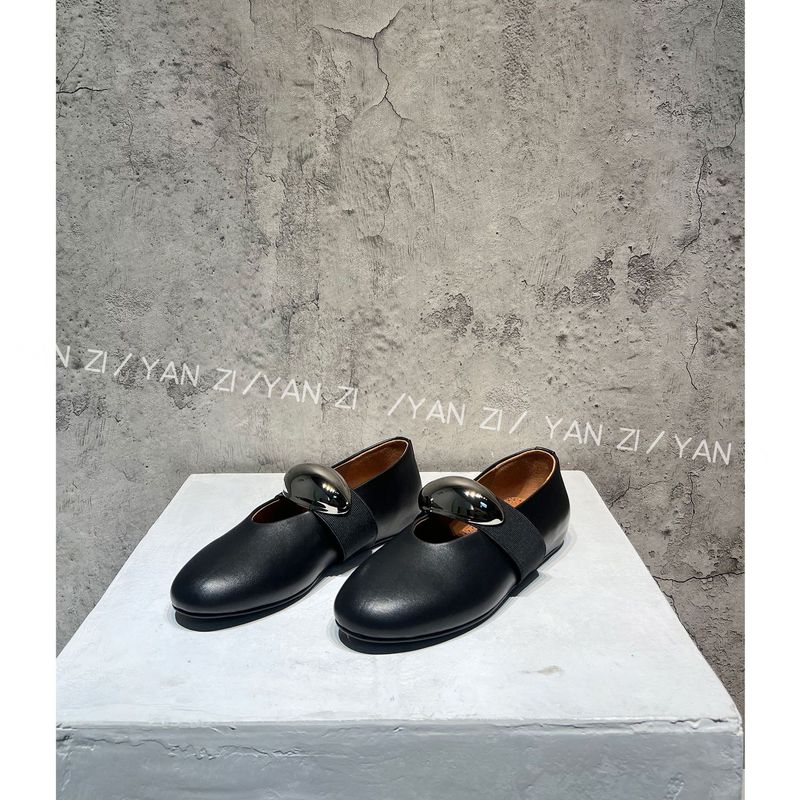 Yanzi/2024 Feder Metallschnalle Elastische Mary Jane Leder Modedesign Damen Single Ballett Tanzschuhe_voghion.com