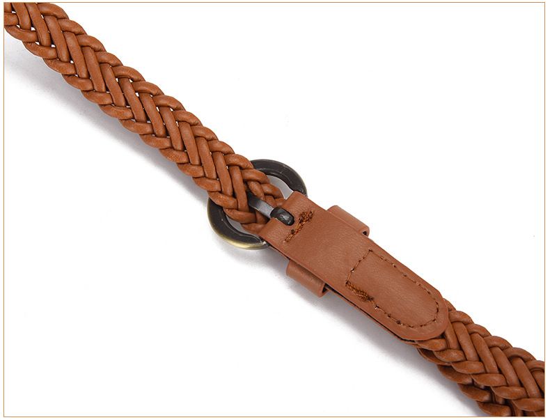 Geflochtener Gürtel für Damen, Sommer, Retro, gewebt, bronzefarbene Schnalle, dünner Gürtel für Damen, modisch, vielseitig, Kleid, frei stanzbar, PU-Dekorgürtel für Damen_voghion.com