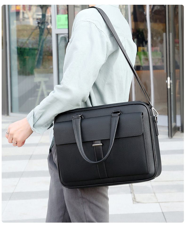 Borsa a tracolla da uomo SARO XI in vera pelle PU per laptop da 15 pollici, sottile borsa a tracolla con tracolla regolabile_voghion.com