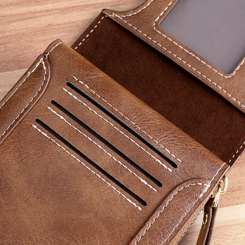 Men's Short Wallet Fashion Retro Multi-functional Wallet Zipper Buckle Three Fold Card Bag Wholesale_voghion.com
