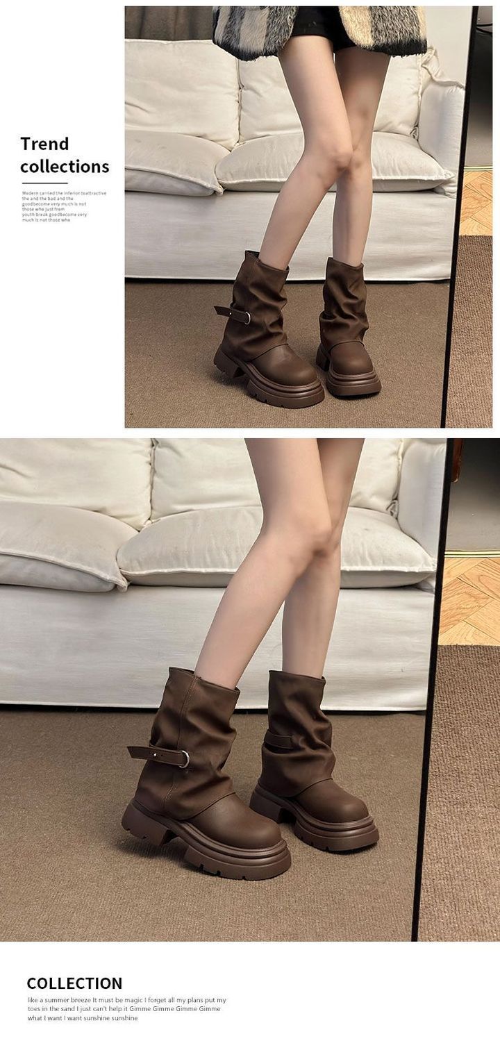 ShoeGlobe 2025 Retro Dicke Sohle Kurze Herbst Winter Neue Martin Western Style Höhersetzende Slim-Fit Denim Stiefel_voghion.com