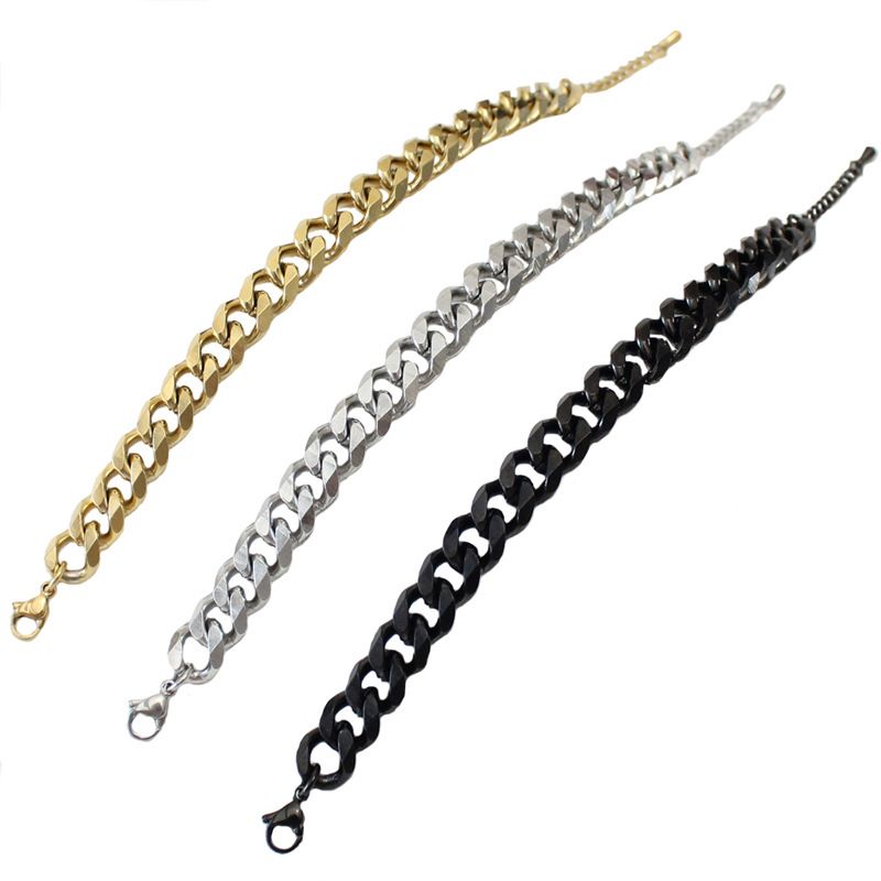 Bracciale in acciaio inossidabile con catena cubana piatta e spessa, semplice e alla moda, NK306/4DC_voghion.com