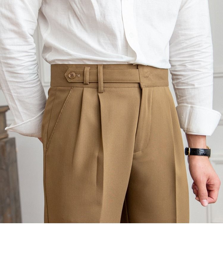 Spring and Autumn Korean version of Naples design with high waisted straight leg cropped pants, British straight and wrinkle resistant casual pants_voghion.com