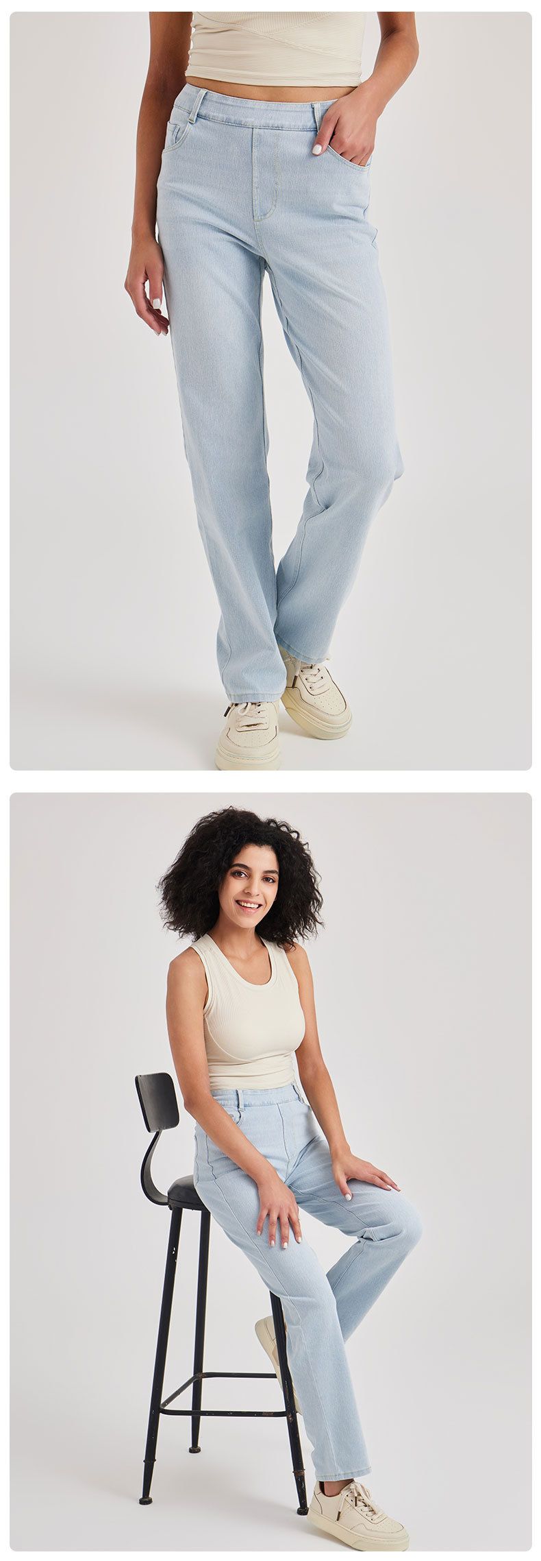 Jeans da yoga a vita alta SleekShape da donna - Pantaloni in denim elasticizzati effetto used con tasche, vestibilità slim, comodi per palestra e abbigliamento casual_voghion.com