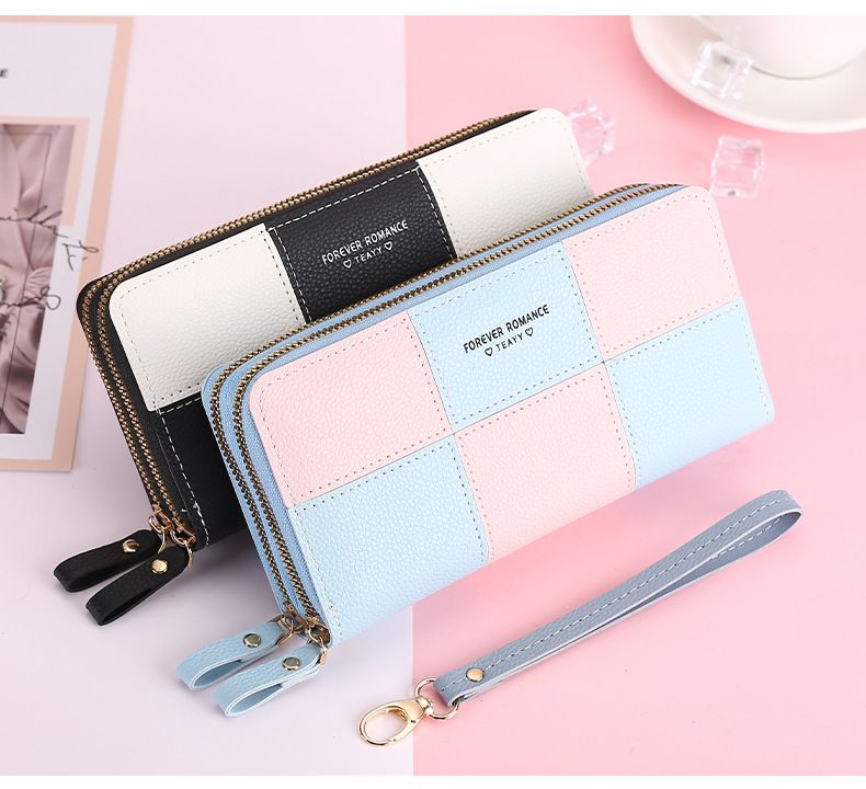 Multi-color Optional Girls' Long Wallet, Wallet In Hand, Women's Three-color Splicing Zipper, Mobile Phone Bag, Wallet, Wallet_voghion.com