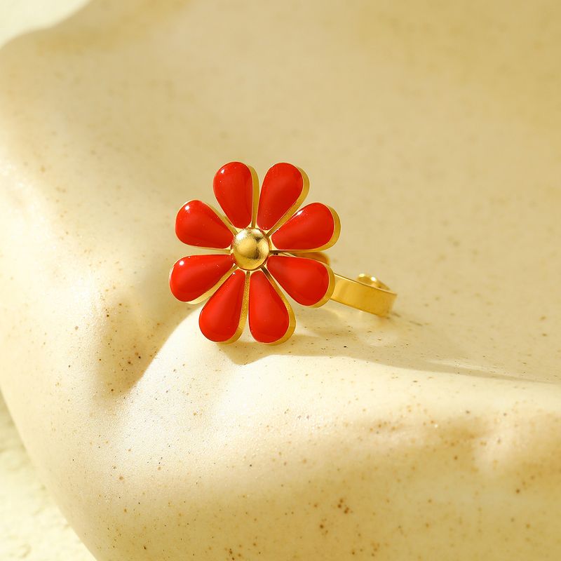 Anello da donna in acciaio al titanio con goccia di olio di margherita fresca e dolce, in saldo estivo, non sbiadisce, gioielli di alta qualità per le mani_voghion.com