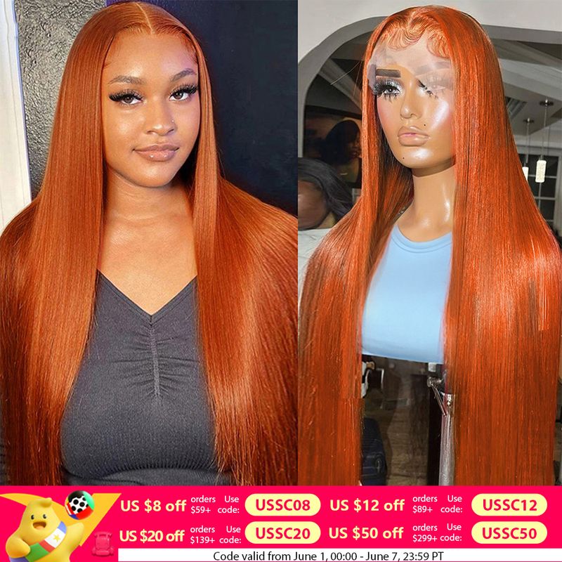 hot selling 13x4 Orange Ginger Front Wigs For Women 13x6 Hd Glueless Straight Lace Frontal 4x4 Closure Human Hair Wig_voghion.com