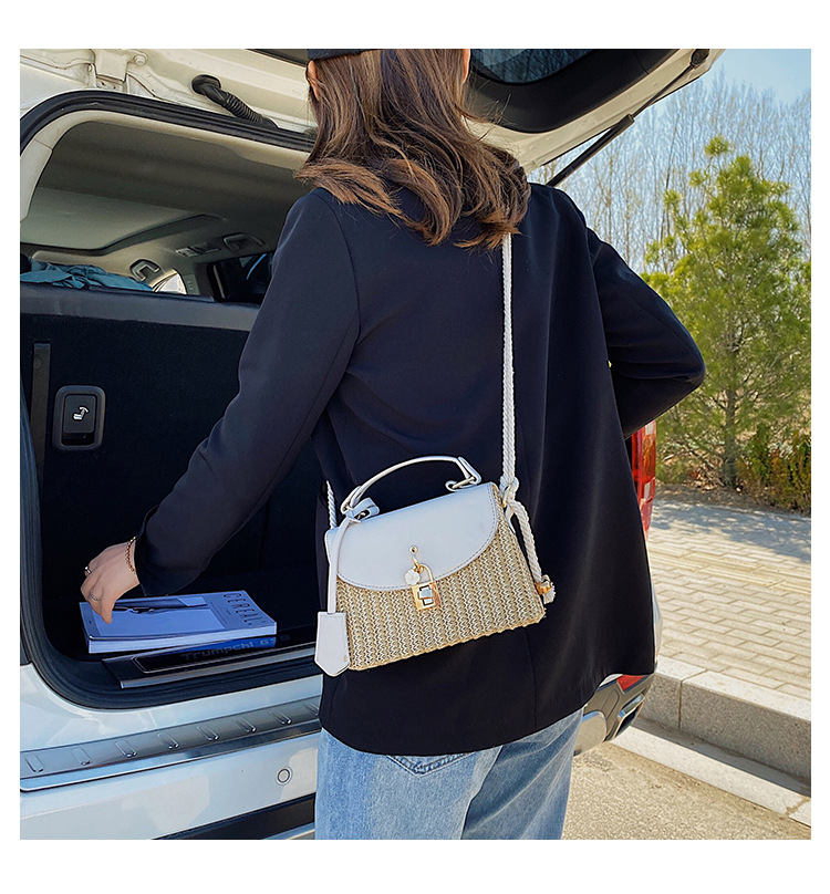 New Women's Bag Korean Fashion Lock Straw Bag Casual Handheld Small Square Bag Woman_voghion.com